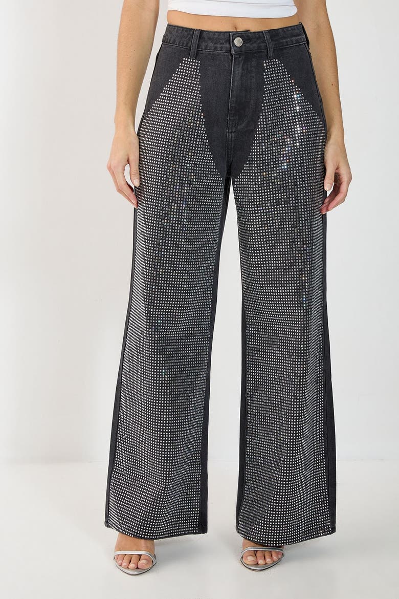 Black Washed Diamante Chap Jeans, Main, color, Washed Black