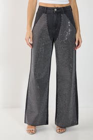 NASTY GAL Diamante Denim Chap Jeans