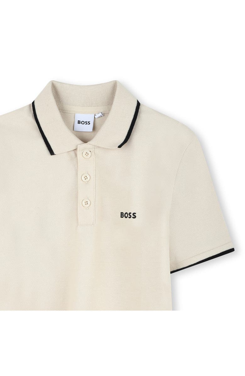 BOSS Kidswear Kids' Tipped Stretch Cotton Piqué Polo, Alternate, color, Sand