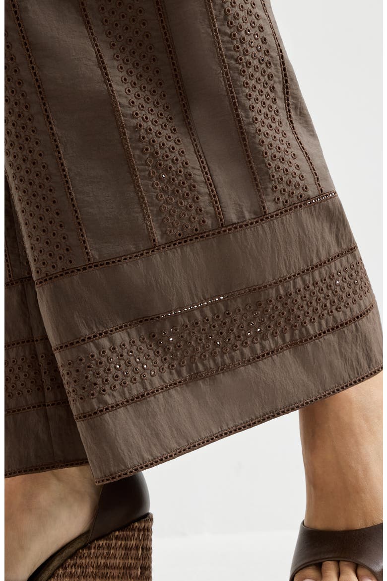 Broderie anglaise track trousers, Alternate, color, Chocolate