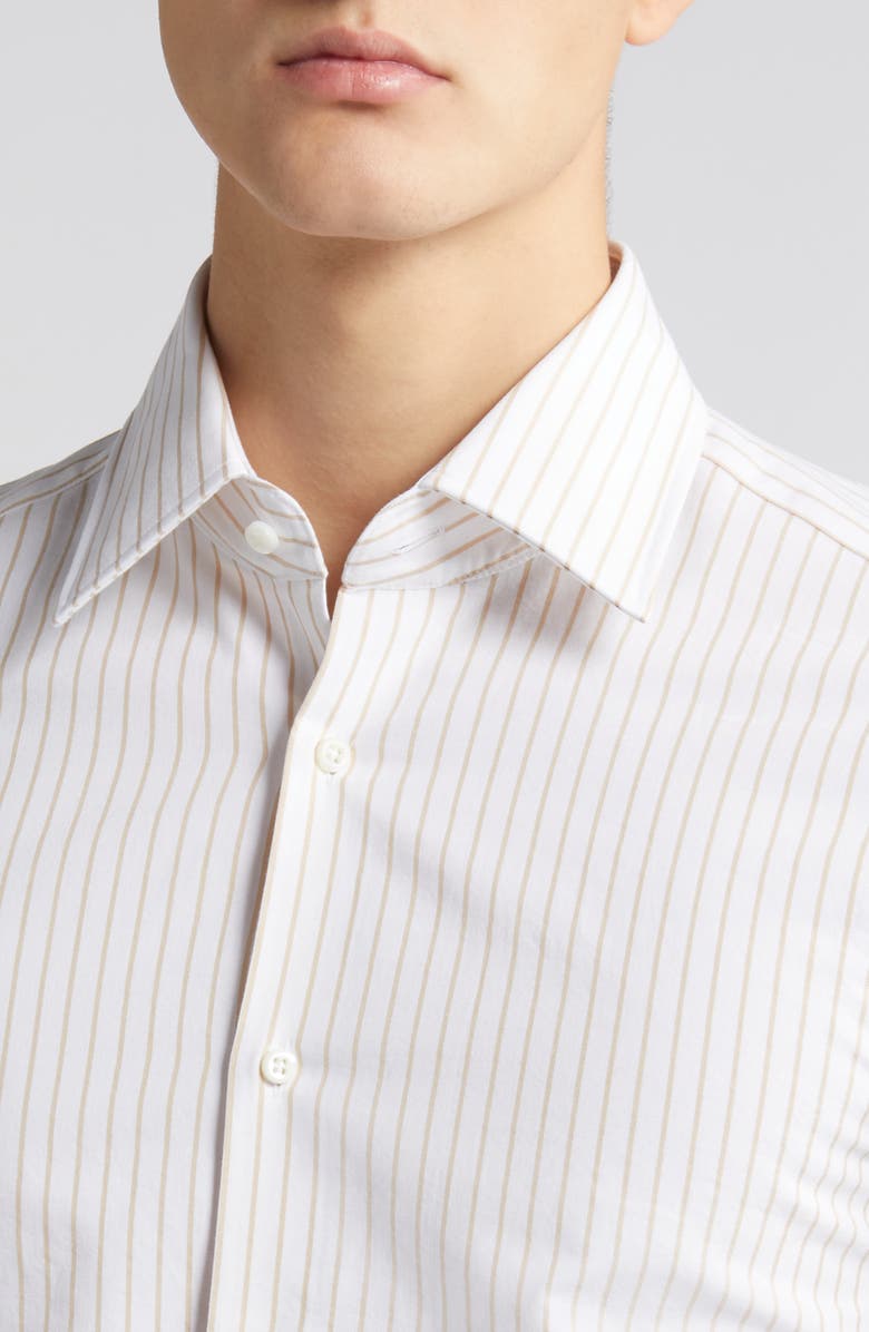 BOSS Camel Hays Kent Slim Fit Stripe Cotton Dress Shirt, Alternate, color, 