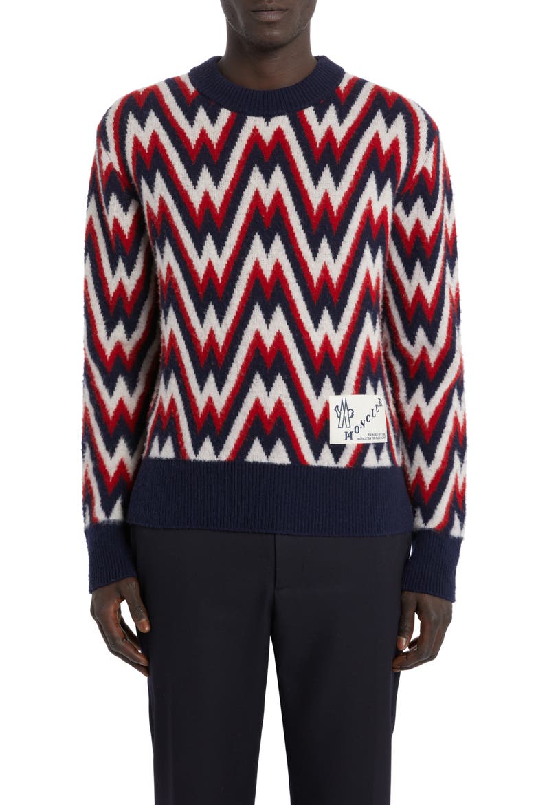 Zigzag Logo Jacquard Wool Sweater, Main, color, RED/ BLUE