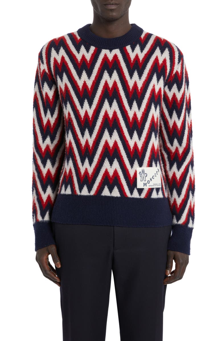 Moncler Zigzag Logo Jacquard Wool Sweater, Main, color,