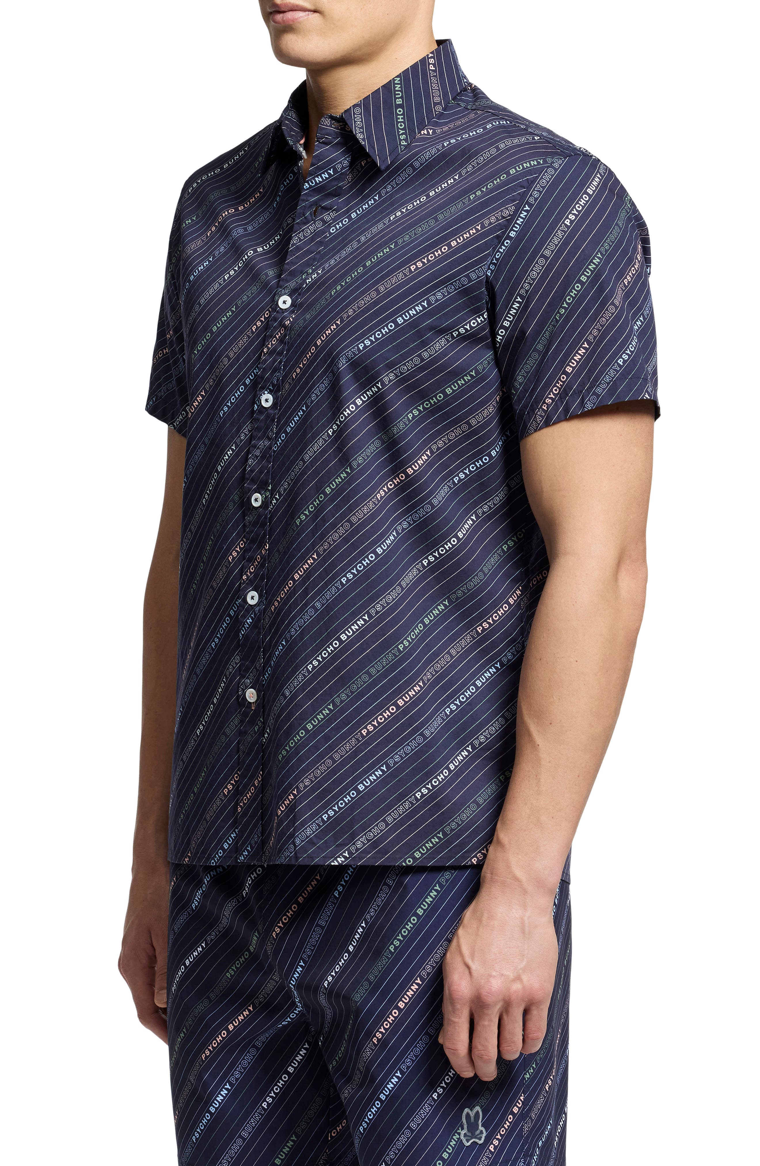 Psycho Bunny Renmark Short Sleeve Stretch Poplin Woven Button-Up Shirt