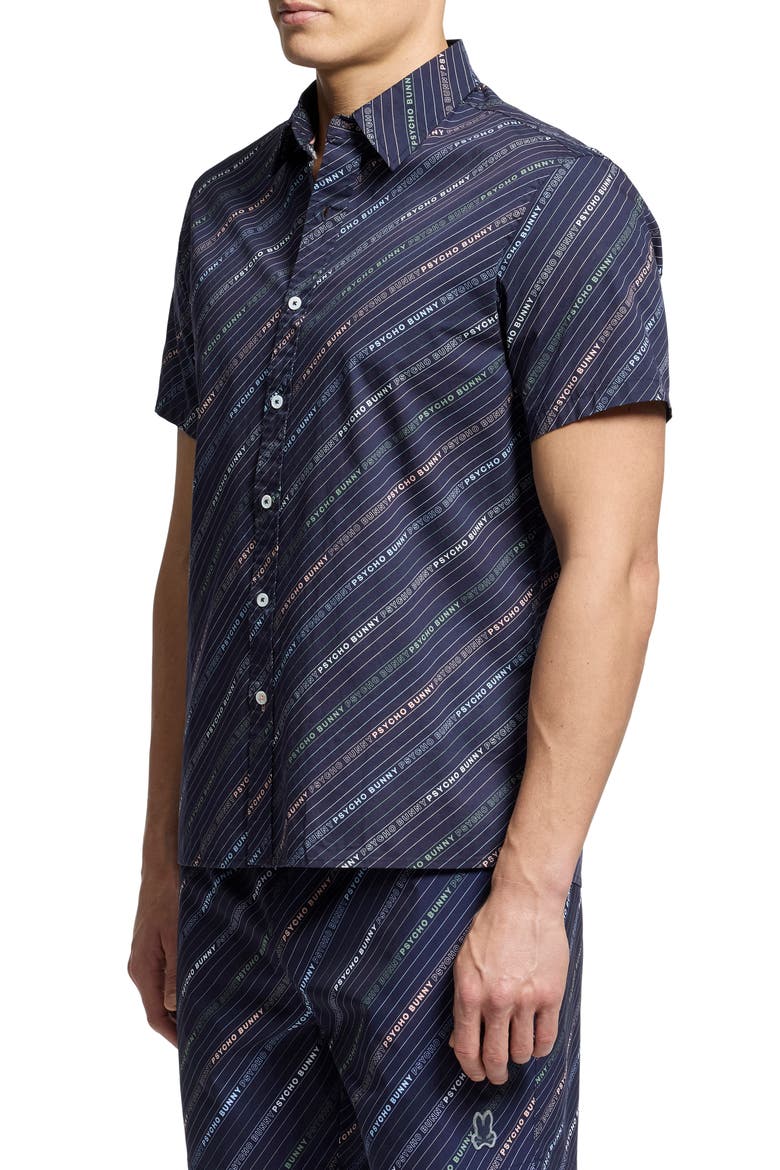 Renmark Short Sleeve Stretch Poplin Woven Button-Up Shirt, Main, color, EVENING BLUE