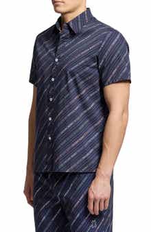 Psycho Bunny Renmark Short Sleeve Stretch Poplin Woven Button-Up Shirt