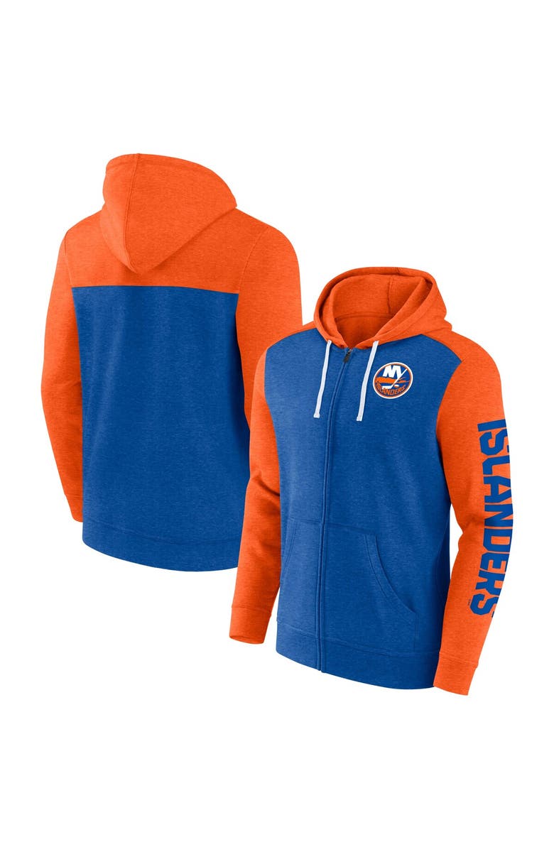 FANATICS Men's Fanatics Branded Heather Royal/Heather Orange New York Islanders Down and Distance Full-Zip Hoodie, Main, color, Heather Royal