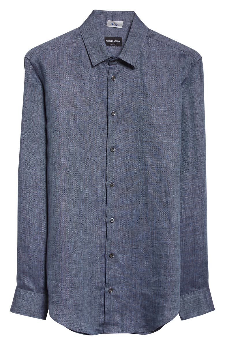 Giorgio Armani Chevron Linen Button-Up Shirt, Alternate, color,