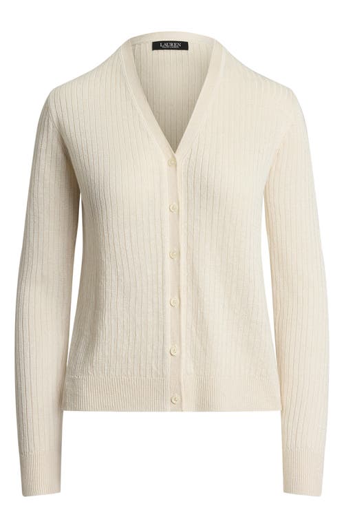 Ralph Lauren Lauren Linen Blend Rib Cardigan In White