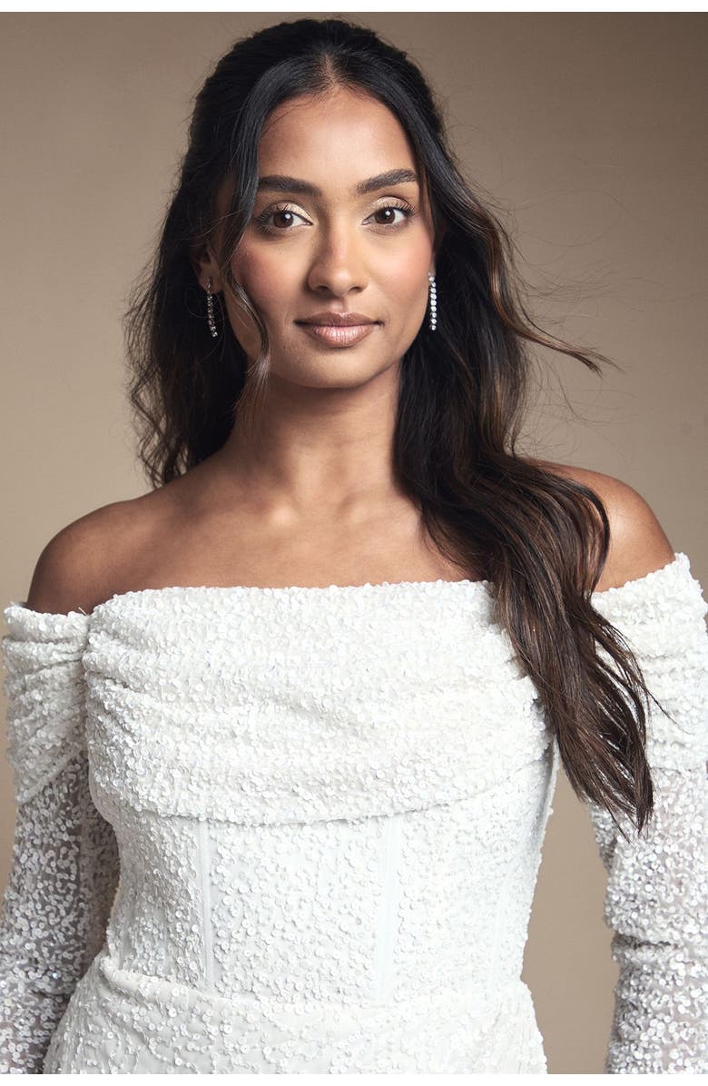 Coast Bardot Long Sleeve Mini Dress, Alternate, color, Ivory