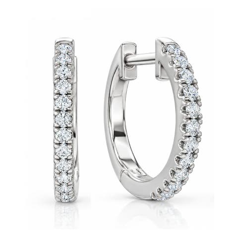 Small Diamond Hoop Earrings 14k Or Gold Lab Grown 1/2" Tall