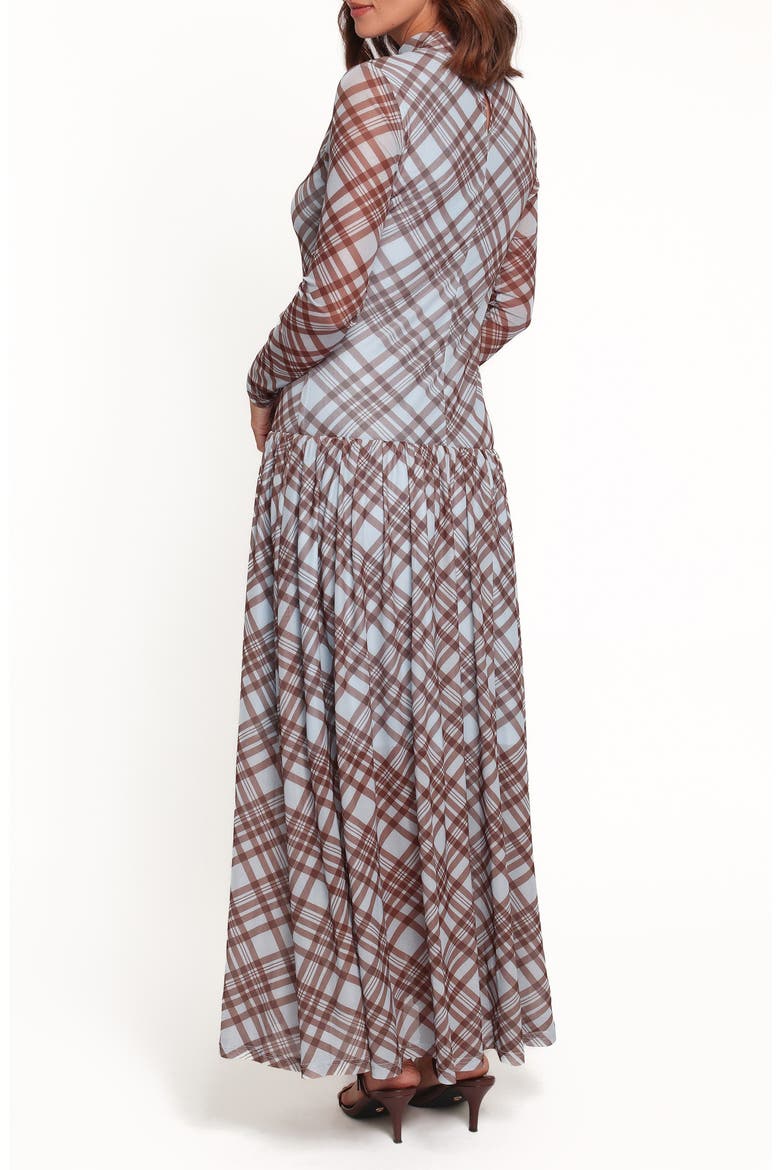 Odilia Plaid Long Sleeve Mesh Maxi Dress, Alternate, color, BLUE PLAID
