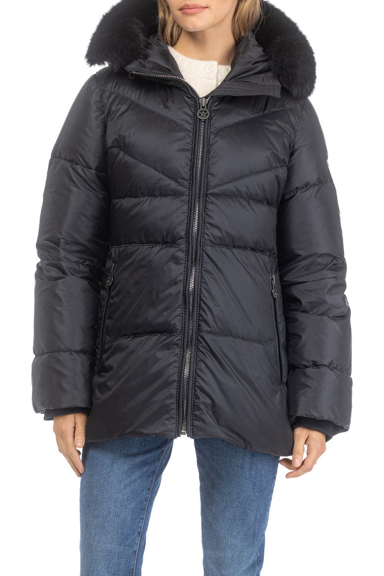 Apres-Ski Short Parka, Detachable Toscana Lamb Hood Trim, Alternate, color, Black/Black