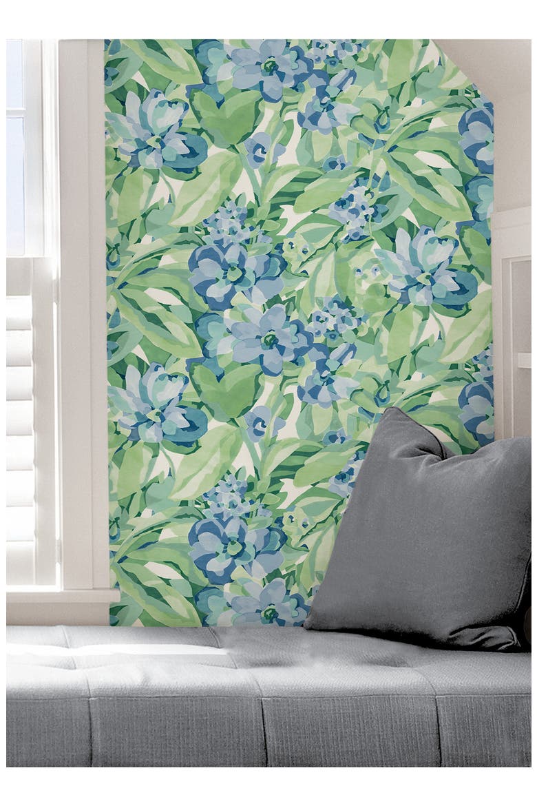 Belles Fleurs Heather Peel & Stick Wallpaper, Alternate, color, GREEN