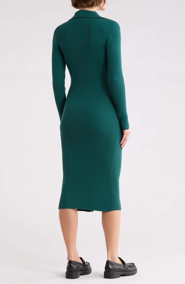 DKNY Jeans Long Sleeve Rib Polo Dress, Alternate, color, Cool Pine