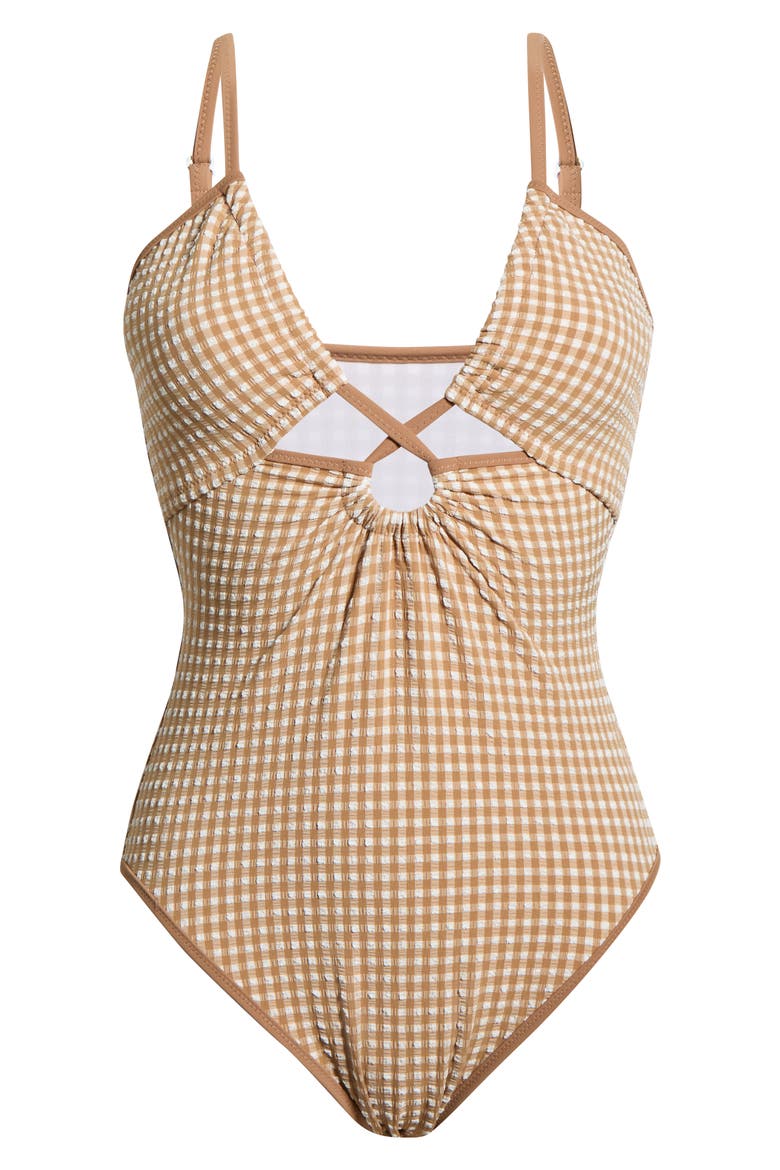 Keyhole One-Piece Swimsuit, Alternate, color, TOASTED COCONUT