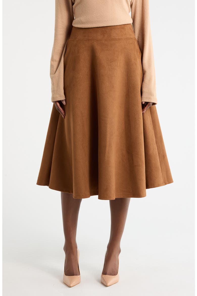 Faux Suede Flare Skirt, Main, color, CAMEL