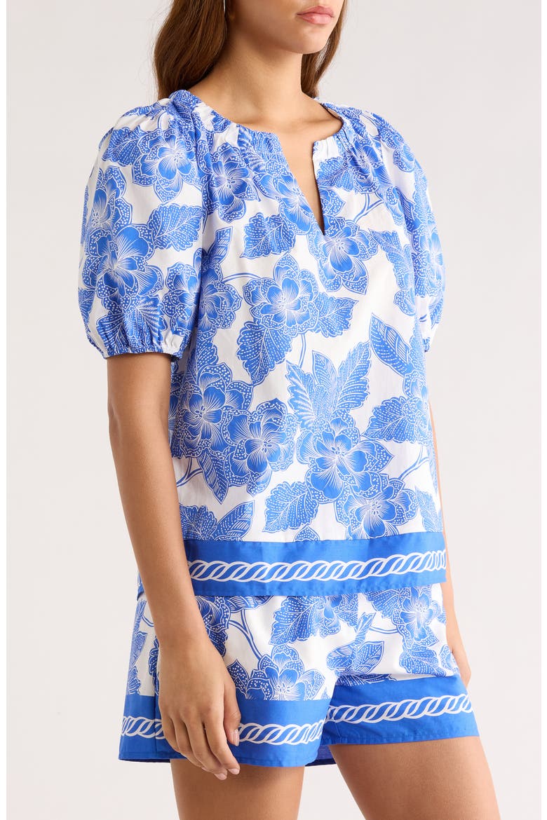 Rency Floral Billy Puff Sleeve Top, Alternate, color, WHITE-BLUE