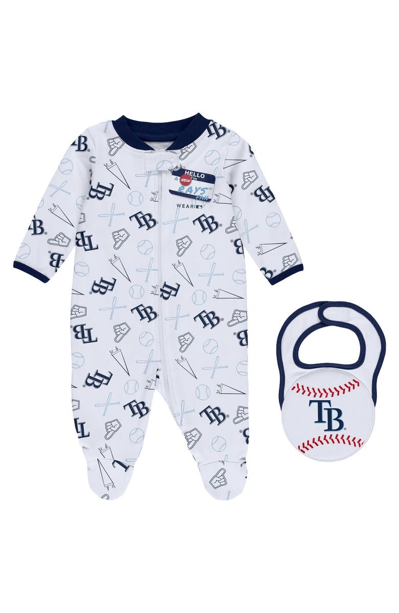 WEAR by Erin Andrews Newborn & Infant WEAR by Erin Andrews White Tampa Bay Rays Sleep & Play Full-Zip Footed Jumper with Bib, Main, color, Navy