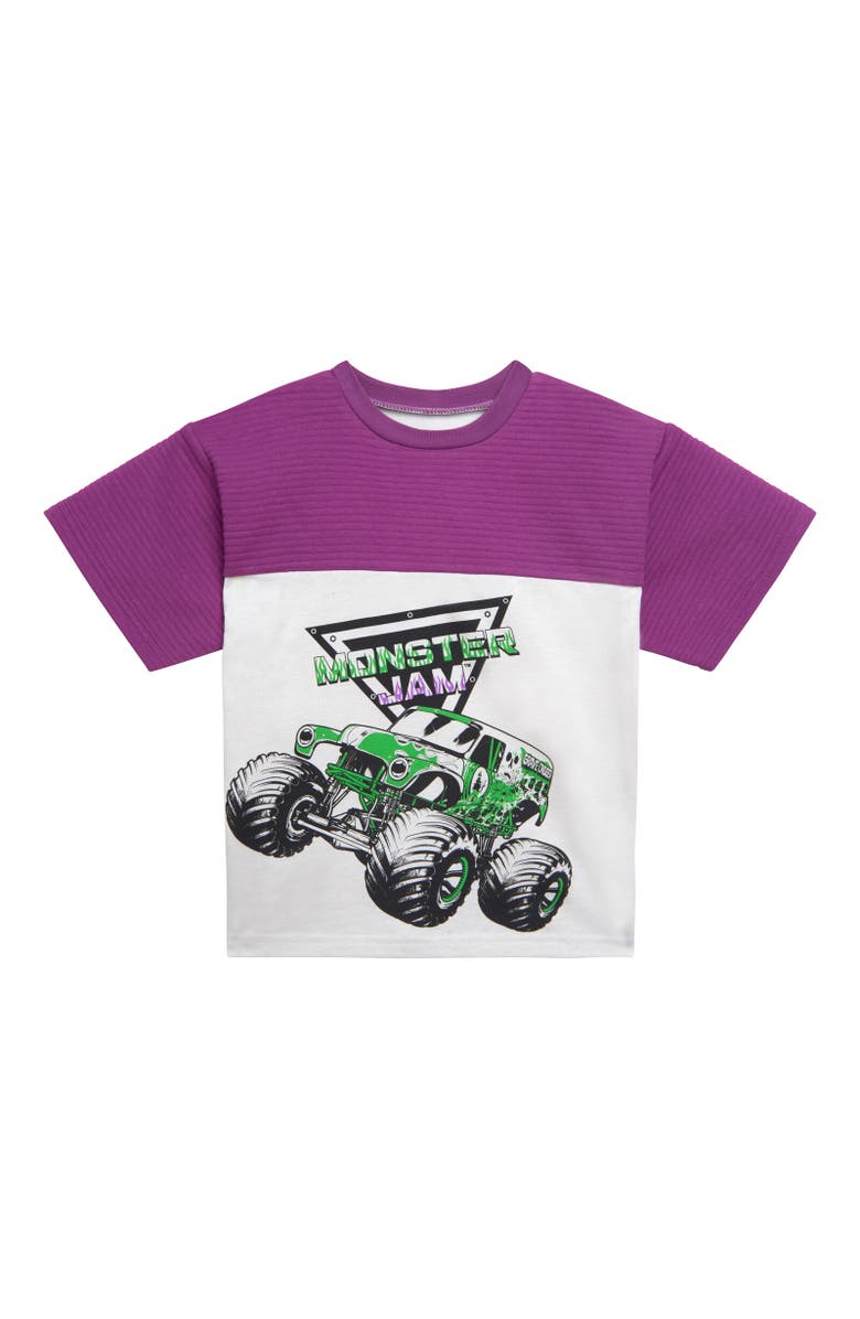 Monster Jam Grave Digger T-Shirt & Mesh Shorts Set, Alternate, color, Purple / Gray / Black