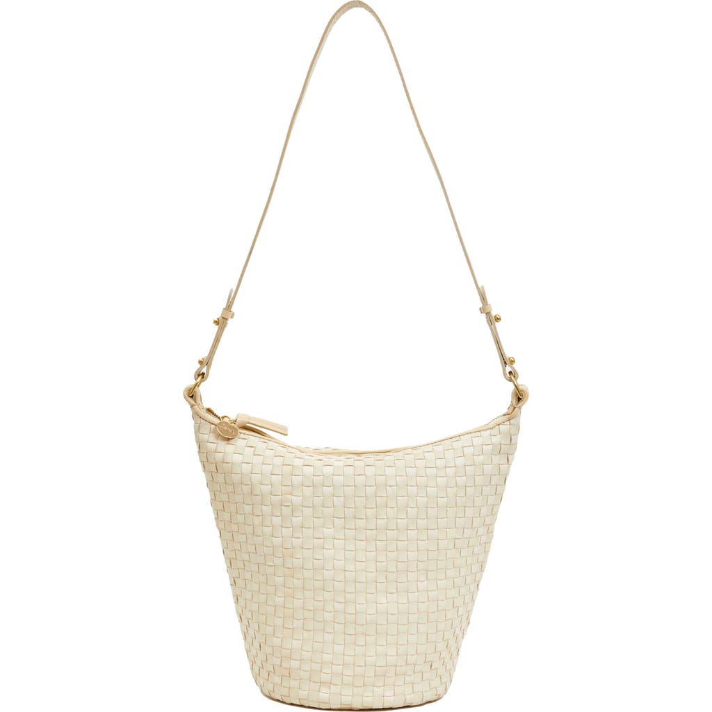 Clare V . Petite Jeanne Woven Shoulder Bag In Cream Woven Checker