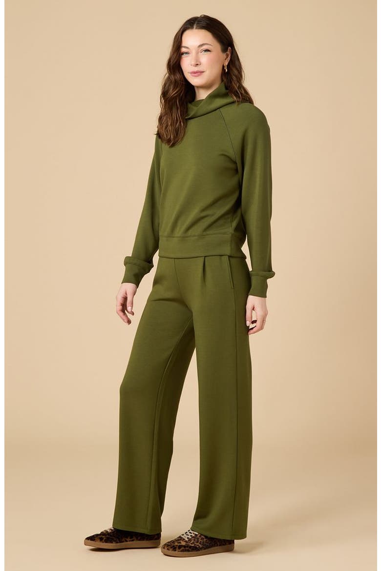 Athleisure Mock Neck And Pleated Pant Set, Alternate, color, Olive