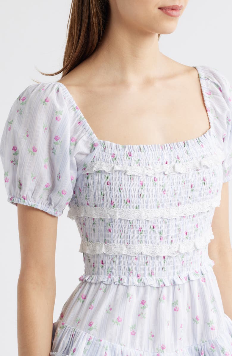 LoveShackFancy Fellows Ruffle Minidress, Alternate, color, Coastline Blue