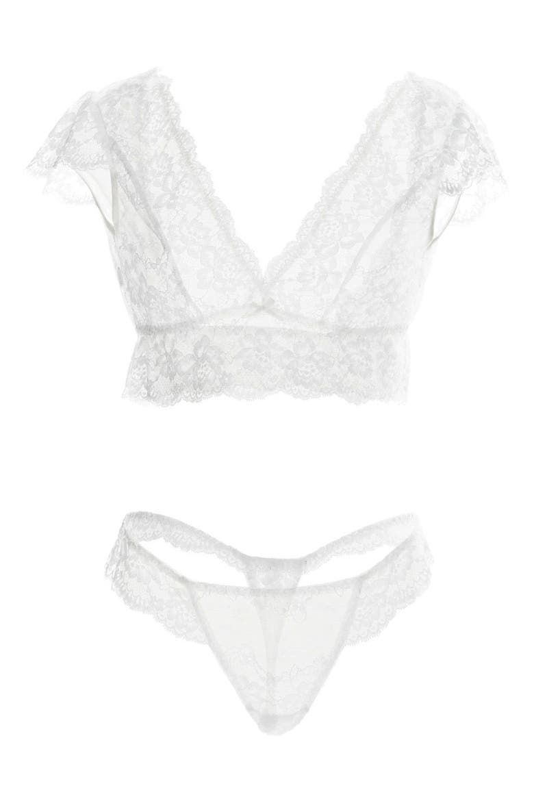 Sophia Lace Bralette & Thong Set, Alternate, color, WHITE