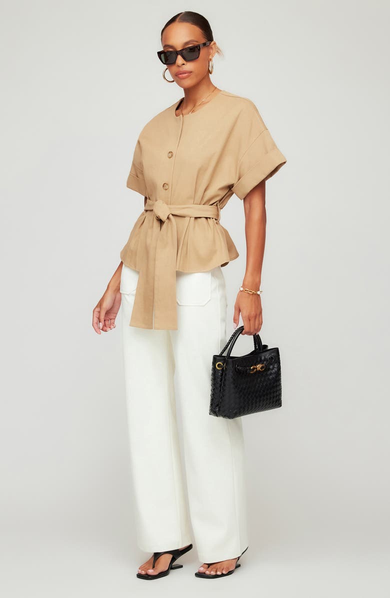 FIFTEEN TWENTY Kai Belted Cotton Stretch Twill Top, Alternate, color, Khaki