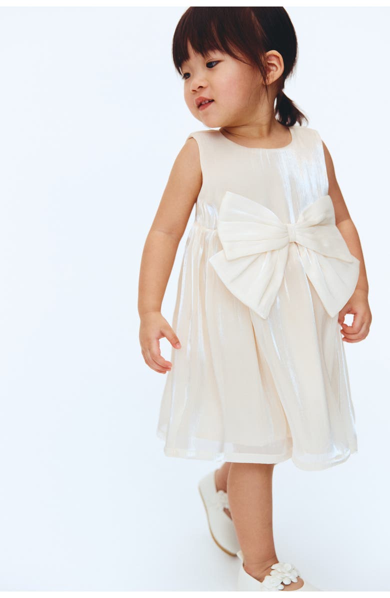 H&M Bow-detail Organza Dress, Alternate, color, Cream