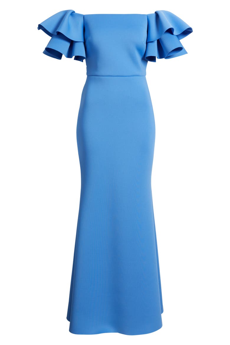 Ruffle Off the Shoulder Mermaid Gown, Alternate, color, PERIWINKLE