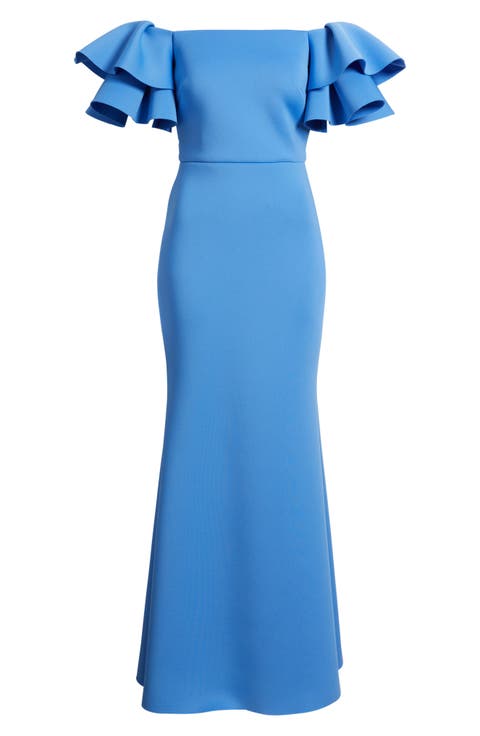 Ruffle Off the Shoulder Mermaid Gown