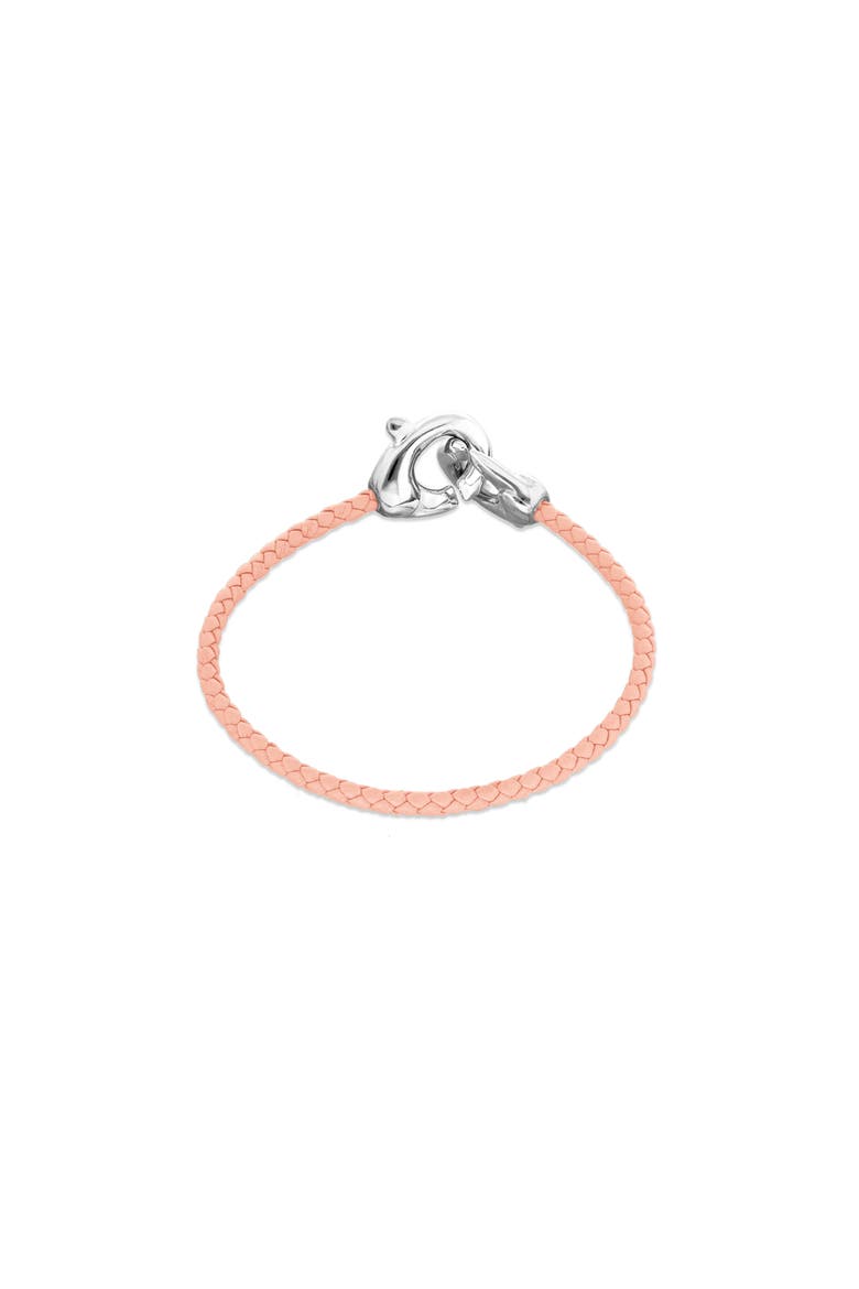 Pink leather strap with sterling silver-plated interlocking carabiner detail, Alternate, color, Silver