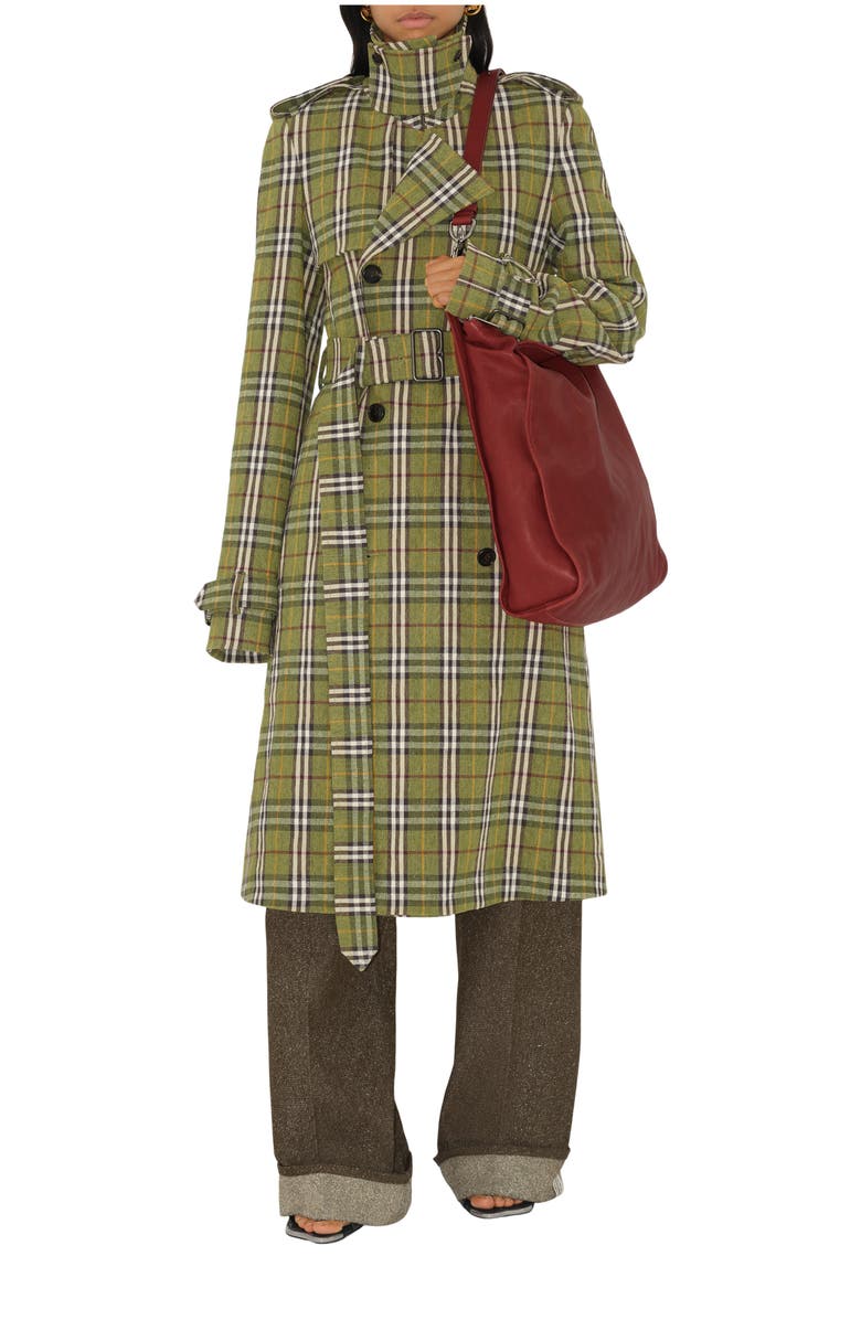 Burberry Long Check Stretch Linen Trench Coat, Main, color, 