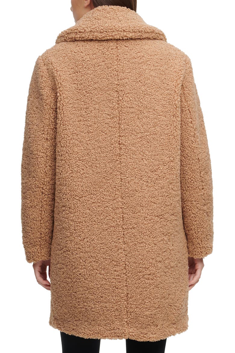 Notch Collar Curly Faux Shearling Coat, Alternate, color, CAMEL