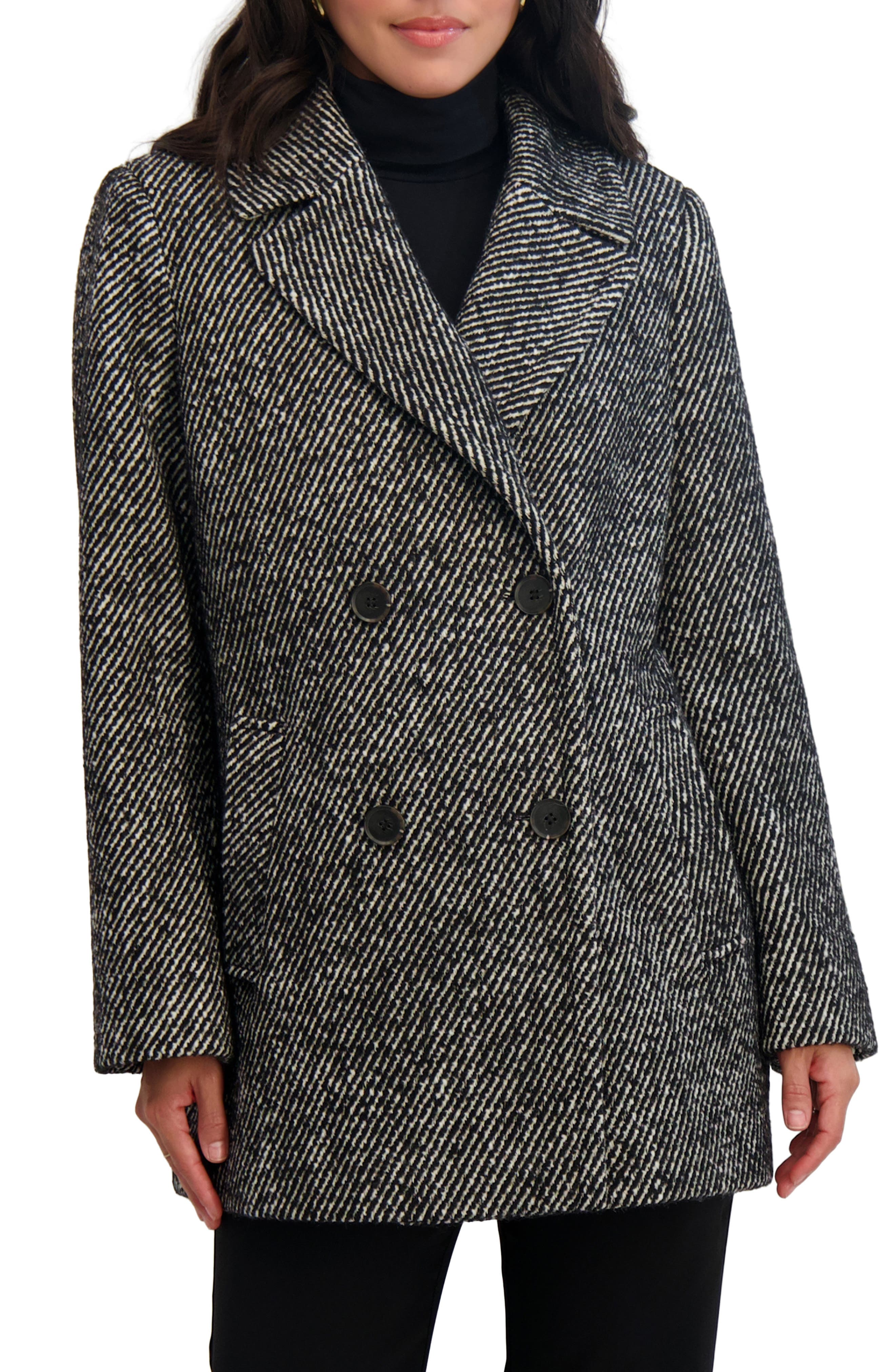 Tahari Clyde Stripe Double Breasted Long Coat