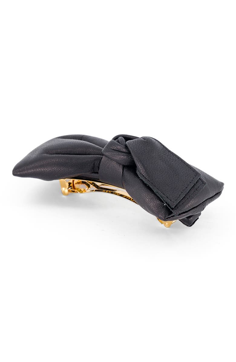 Alexandre de Paris Leather bow barette, Alternate, color, Black