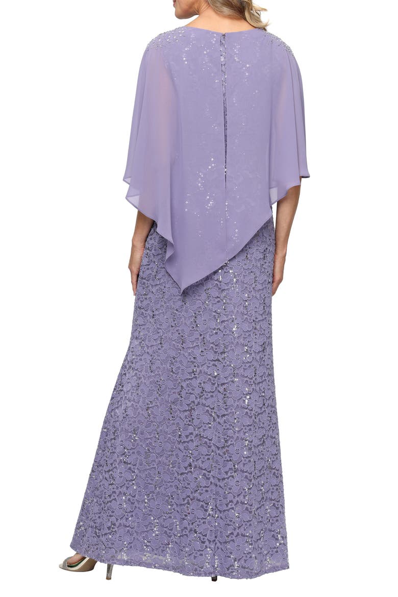 Beaded Lace & Chiffon Capelet Gown, Alternate, color, MYSTIC/ HEATHER