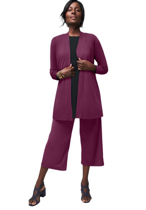 Jessica London Stretch Knit Open Front Knit Topper In Purple