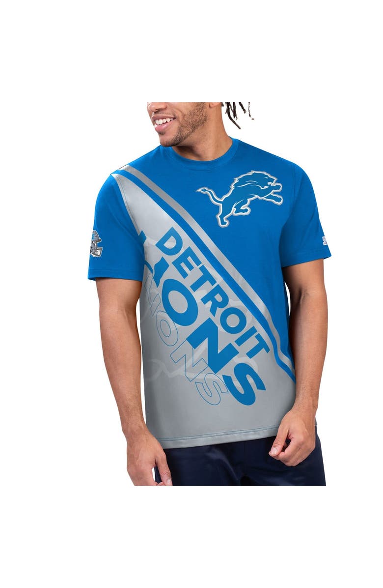 STARTER Men's Starter Blue/Silver Detroit Lions Finish Line Extreme Graphic T-Shirt, Alternate, color, 