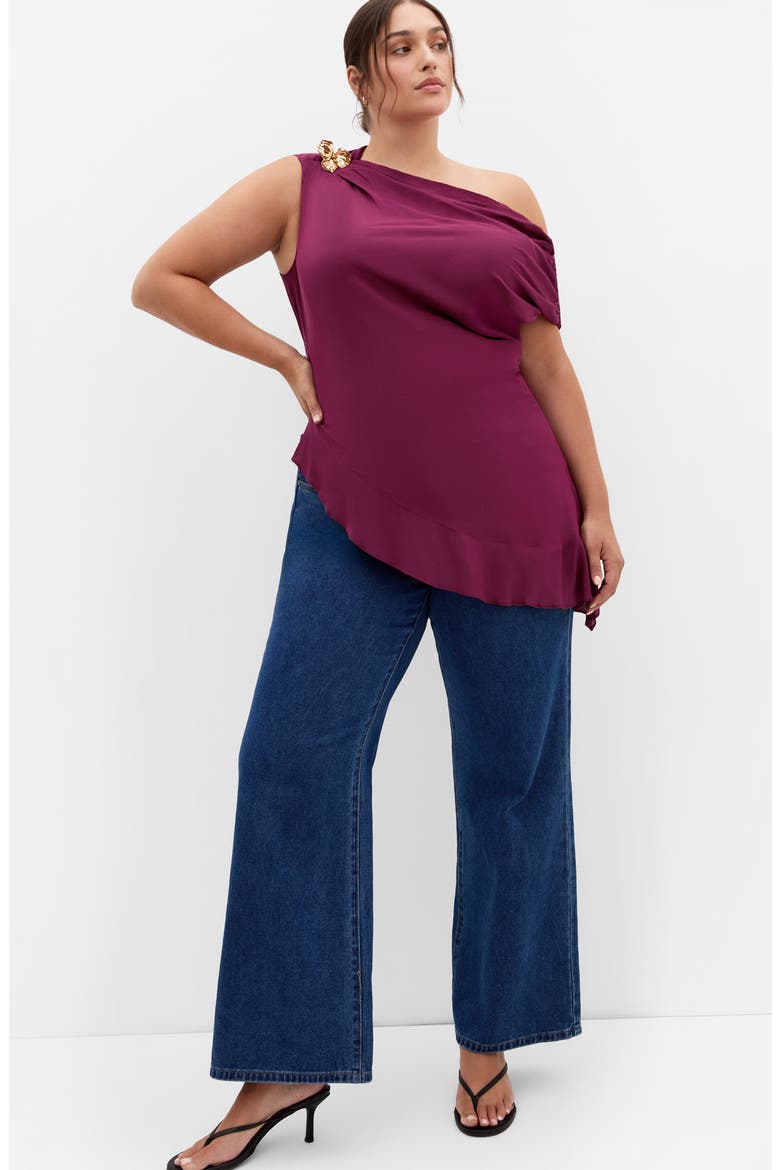 Kylie One-Shoulder Asymmetric Ruffle Top, Alternate, color, POMEGRANATE