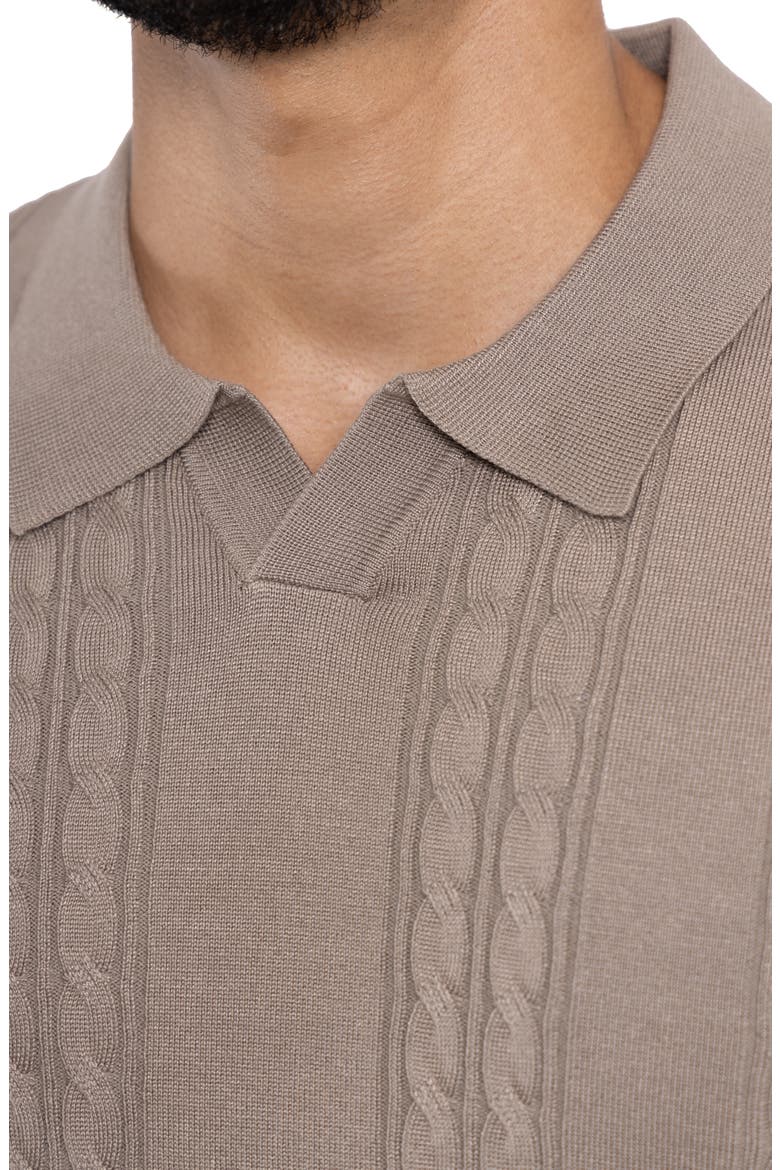 Cable Short Sleeve Johnny Collar Sweater, Alternate, color, TAUPE