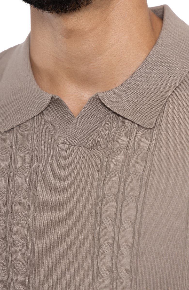 Spring + Mercer Cable Short Sleeve Johnny Collar Sweater, Alternate, color, Taupe