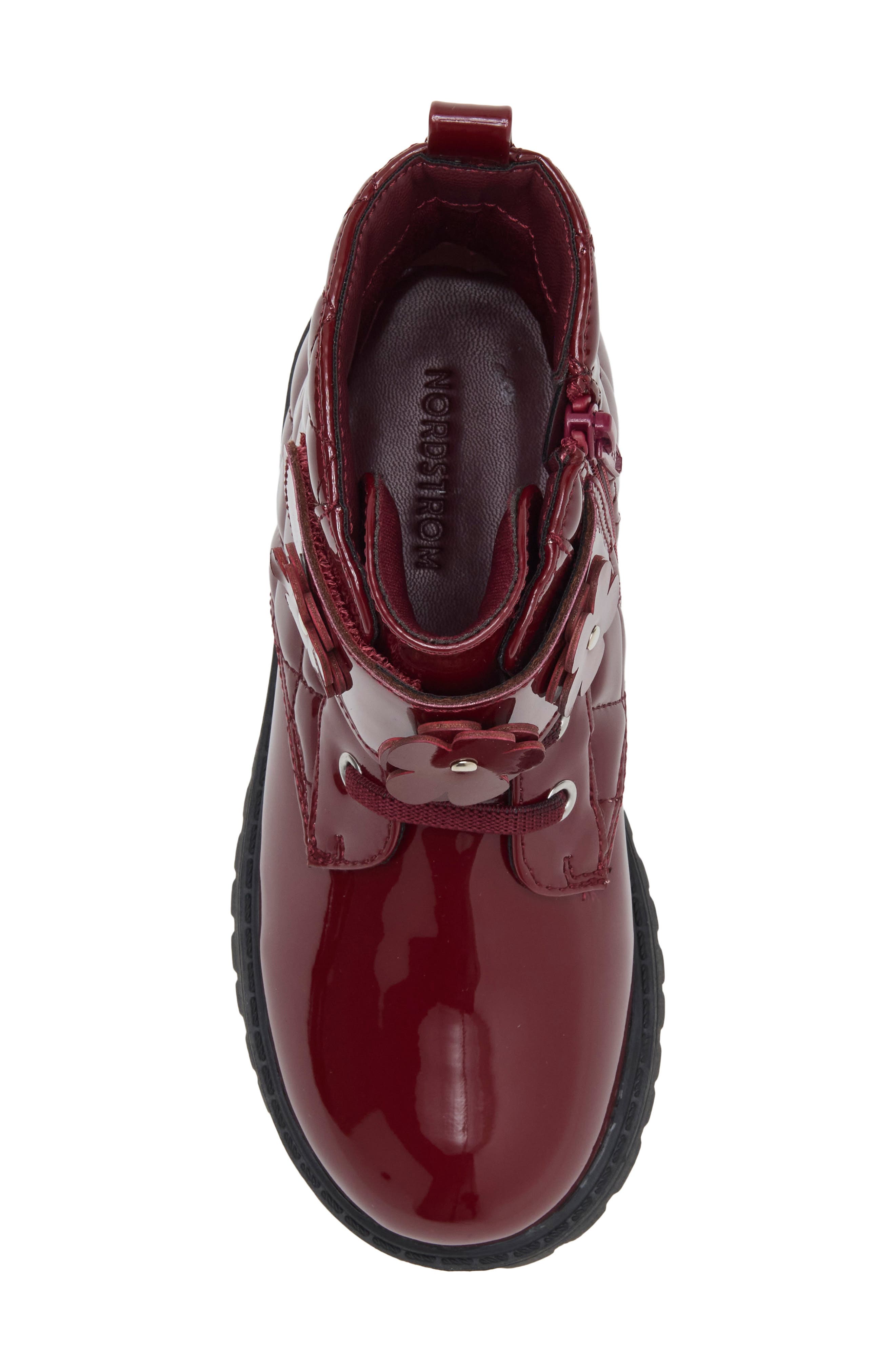 Kids' Brynn Flower Faux Leather Combat Boot, Alternate, color, BURGUNDY