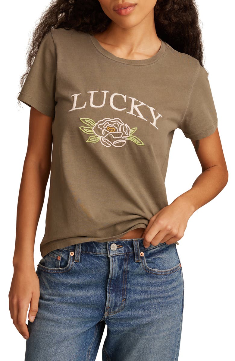 Lucky Brand Los Angeles Embellished Cotton Graphic T-Shirt, Main, color, 
