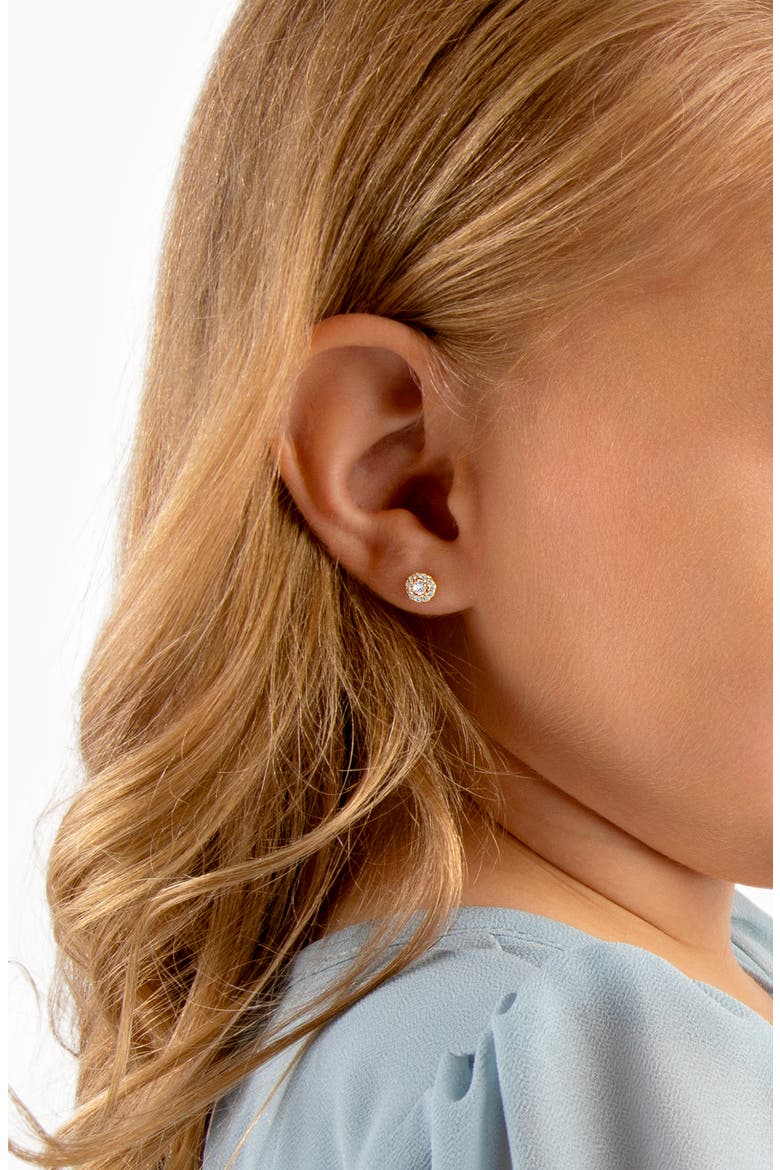 14K Gold Brilliant Halo Stud Screw Back Earrings, Alternate, color, 14K Yellow Gold