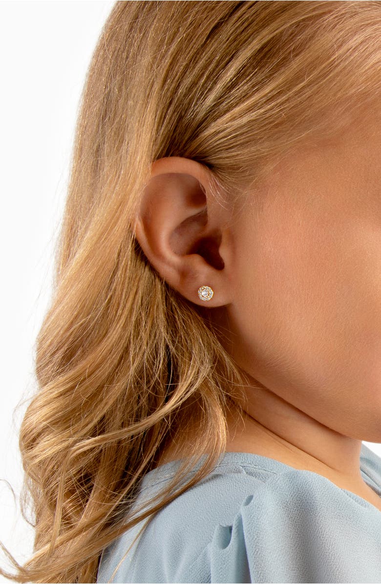 Tiny Blessings 14K Gold Brilliant Halo Studs Screw Back Earrings, Alternate, color, 14K Yellow Gold