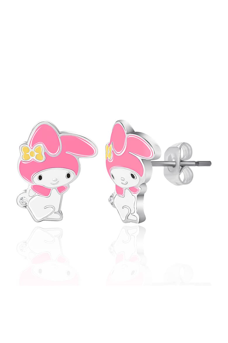My Melody Flash Plated Enamel and Cyrstal Stud Earrings, Main, color, White, Pink