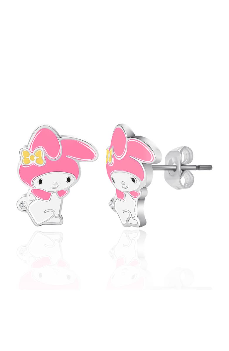 Hello Kitty My Melody Flash Plated Enamel and Cyrstal Stud Earrings, Main, color, White, Pink