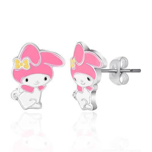 Hello Kitty My Melody Flash Plated Enamel And Cyrstal Stud Earrings In Metallic